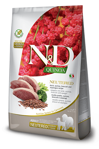 Farmina N&D dog QUINOA (GF) adult medium & maxi, neutered, duck, broccoli & asparagus 12 kg