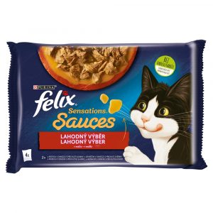 FELIX Sensations Sauces s morkou s príchuťou slaniny, s jahňacím s príchuťou diviny 4 x 85 g