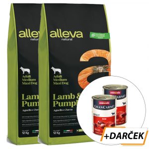 Alleva NATURAL dog adult medium & maxi lamb & pumpkin 2 x 12 kg + 4x GranCarno Beef 400g zadarmo