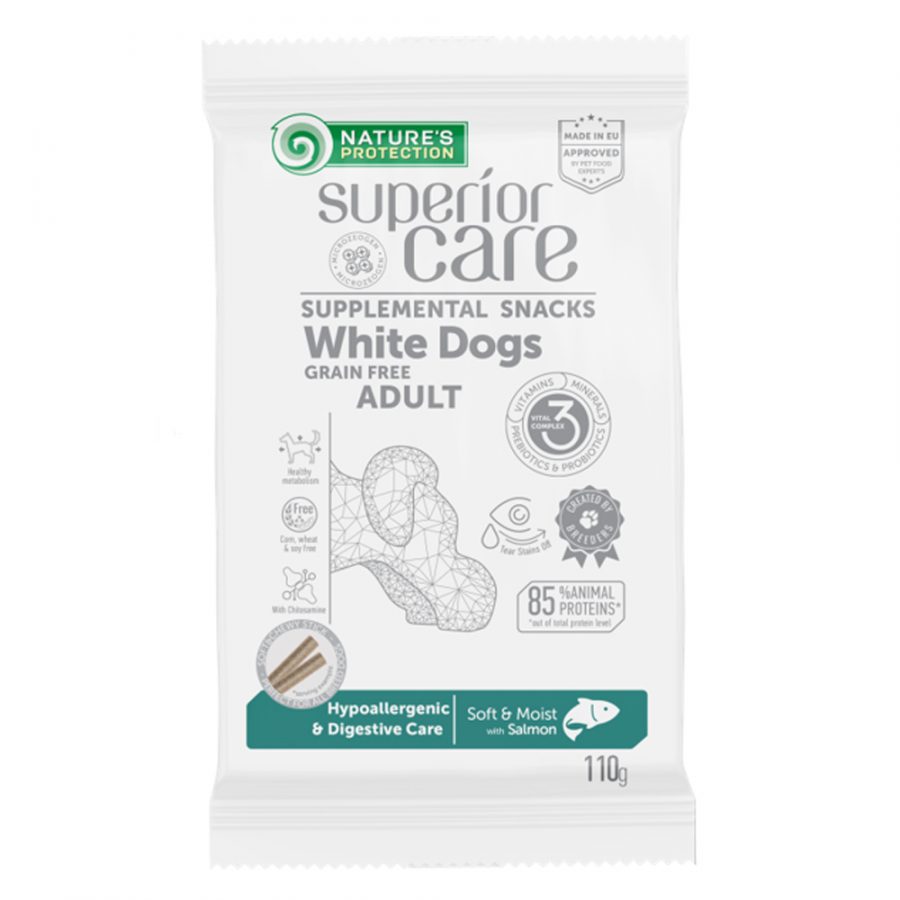 Pamlsok Natures Protection Superior Care white dog Hypoallergenic & Digestive Care Grain free Salmon 110 g