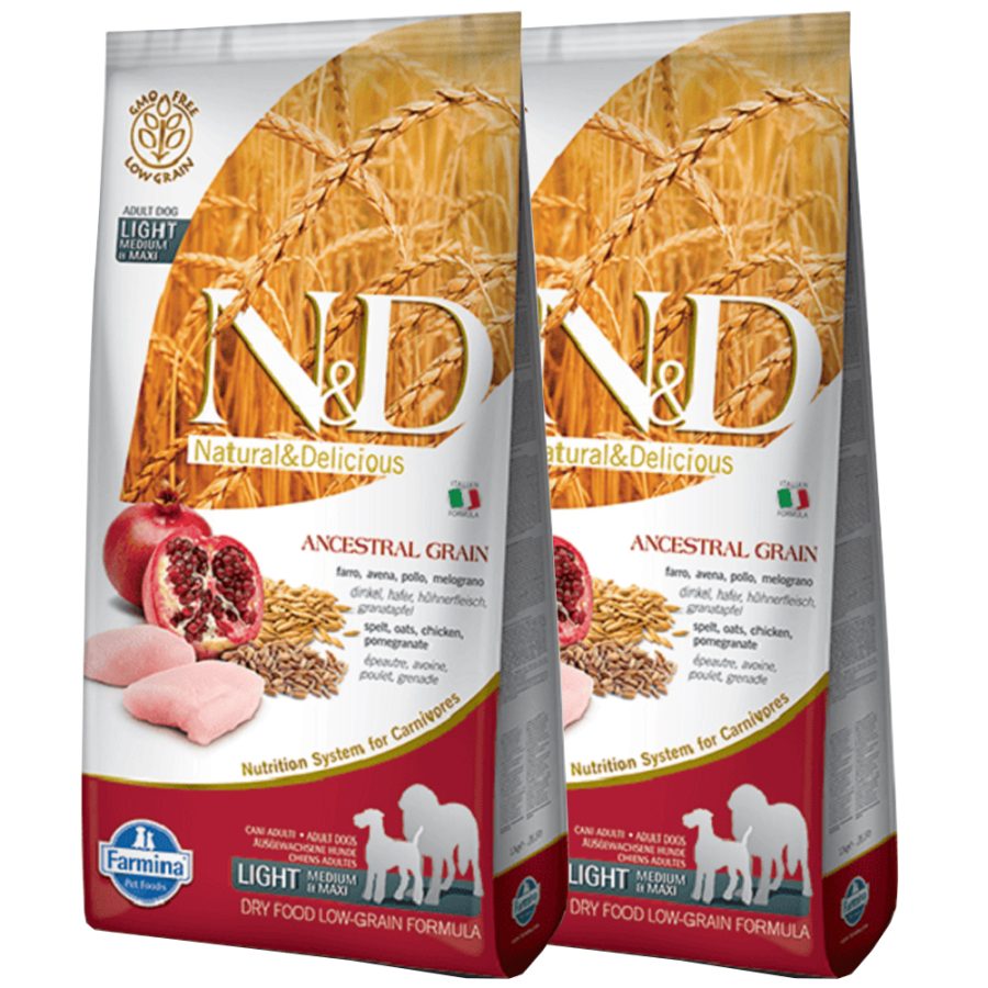 N & D dog LG light adult medium&maxi chicken & pomegranate 2 x 12 kg