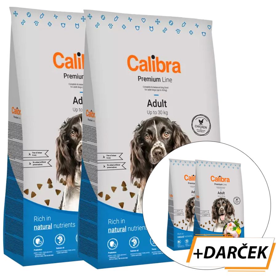 Calibra Dog Premium Line Adult 2 x 12 kg + 2 x 3 kg NEW zadarmo