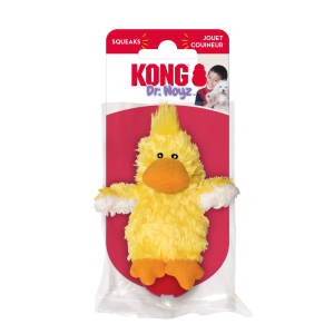 Hračka Kong Dog Dr. Noyz Kačka s pískatkom, polyester, žltá S